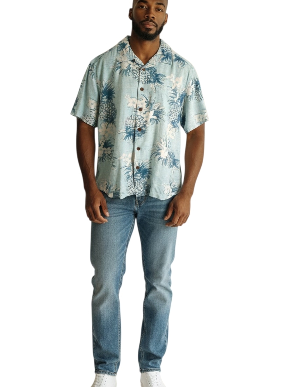 Margaritaville Pineapple Hawaiian Button Front Tropical Aloha Camp Silk Shirt L